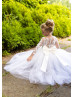 Ivory Lace Tulle Flower Girl Dress With Removable Train